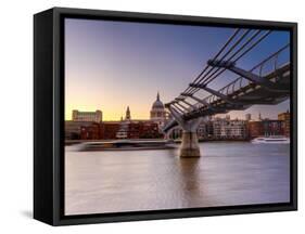 Uk, London, St; Paul's Cathedral and Millennium Bridge over River Thames-Alan Copson-Framed Stretched Canvas