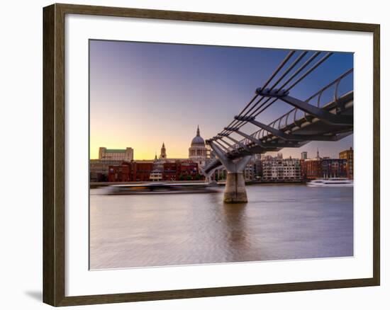 Uk, London, St; Paul's Cathedral and Millennium Bridge over River Thames-Alan Copson-Framed Photographic Print