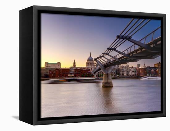 Uk, London, St; Paul's Cathedral and Millennium Bridge over River Thames-Alan Copson-Framed Stretched Canvas