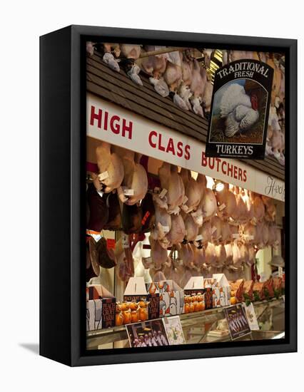 UK, Oxford, A Well-Stocked, 'High Class' Butcher Selling Christmas Turkeys in Oxford's Covered Mark-Niels Van Gijn-Framed Stretched Canvas