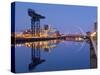 UK, Scotland, Glasgow, River Clyde, Finnieston Crane and the Clyde Arc, Nicknamed the Squinty Bridg-Alan Copson-Stretched Canvas