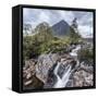 UK, Scotland, Highland, Glen Coe, River Coupall, Coupall Falls and Buachaille Etive Mor-Alan Copson-Framed Stretched Canvas