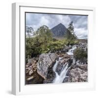 UK, Scotland, Highland, Glen Coe, River Coupall, Coupall Falls and Buachaille Etive Mor-Alan Copson-Framed Photographic Print