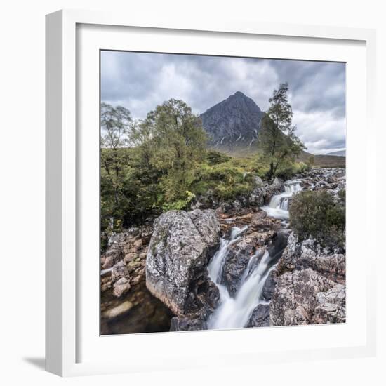 UK, Scotland, Highland, Glen Coe, River Coupall, Coupall Falls and Buachaille Etive Mor-Alan Copson-Framed Photographic Print