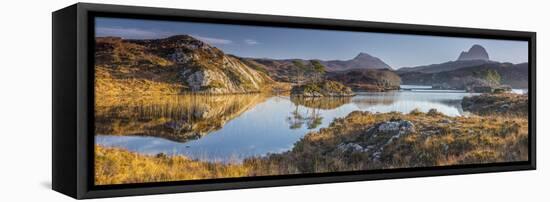 UK, Scotland, Highland, Sutherland, Lochinver, Loch Druim Suardalain, Mount Canisp (centre) and Mou-Alan Copson-Framed Stretched Canvas