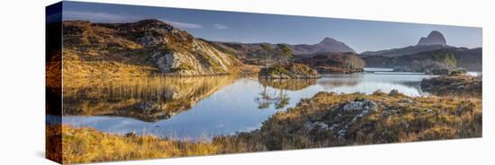 UK, Scotland, Highland, Sutherland, Lochinver, Loch Druim Suardalain, Mount Canisp (centre) and Mou-Alan Copson-Stretched Canvas