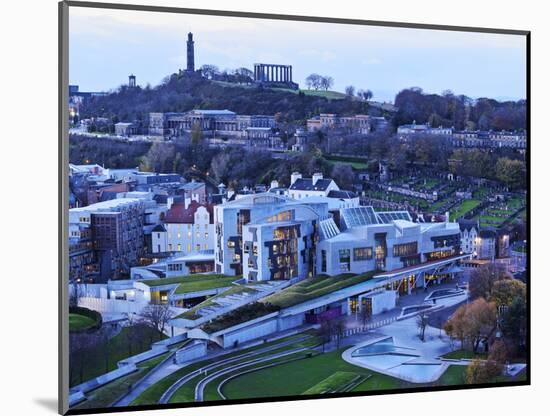 UK, Scotland, Lothian, Edinburgh, Twilight view of the Scottish Parliament Building and the Calton-Karol Kozlowski-Mounted Photographic Print