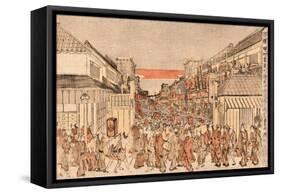 Ukie Sakaicho Fukiyacho Kaomise Yorushibai No Zu-Utagawa Toyoharu-Framed Stretched Canvas