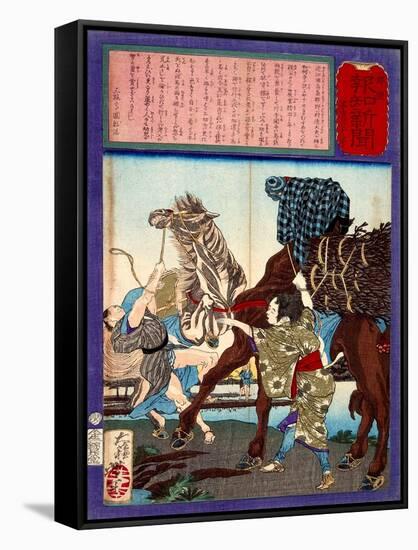 Ukiyo-E Newspaper: 10 Years Old Girl Horse Whisperer-Yoshitoshi Tsukioka-Framed Stretched Canvas