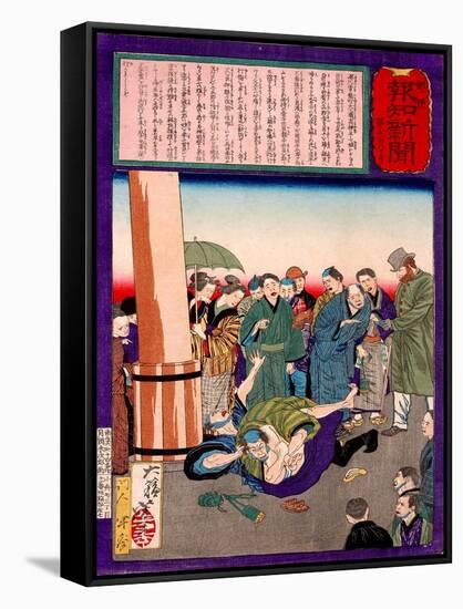 Ukiyo-E Newspaper: a Father Wrestle Down a Kidnapper Who Took His Daughter-Yoshitoshi Tsukioka-Framed Stretched Canvas