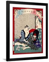 Ukiyo-E Newspaper: a Fishmonger’S Wife Owaka Goes Back to Working at Yoshiwara-Yoshiiku Ochiai-Framed Giclee Print