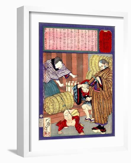 Ukiyo-E Newspaper: a Great Strength Child from Banshu Became a Sumo Wrestler-Yoshitoshi Tsukioka-Framed Giclee Print