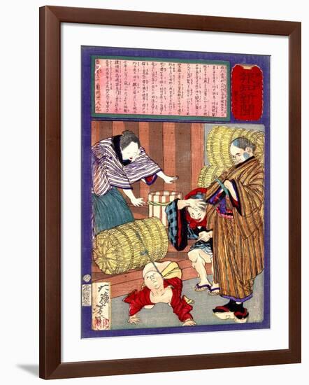 Ukiyo-E Newspaper: a Great Strength Child from Banshu Became a Sumo Wrestler-Yoshitoshi Tsukioka-Framed Giclee Print