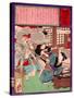 Ukiyo-E Newspaper: a Noodle Shop Wife Throw a Boiling Pot to Her Husband-Yoshitoshi Tsukioka-Stretched Canvas