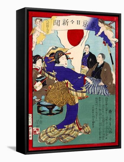 Ukiyo-E Newspaper: Geisha Dance at Celebration Reception for Peace Conference with China-Yoshiiku Ochiai-Framed Stretched Canvas