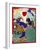 Ukiyo-E Newspaper: Geisha Dance at Celebration Reception for Peace Conference with China-Yoshiiku Ochiai-Framed Giclee Print
