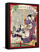 Ukiyo-E Newspaper: Geisha Yoarashi Okinu and Kabuki Actor Rikaku's Affaire Led to Muder-Yoshiiku Ochiai-Framed Stretched Canvas
