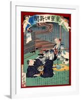 Ukiyo-E Newspaper: Lovesick of 87 Years Old Foster Mother at Noodle Shop-Yoshiiku Ochiai-Framed Giclee Print