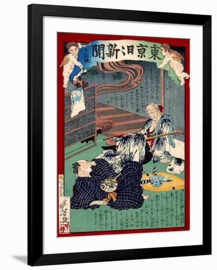 Ukiyo-E Newspaper: Lovesick of 87 Years Old Foster Mother at Noodle Shop-Yoshiiku Ochiai-Framed Giclee Print