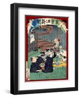 Ukiyo-E Newspaper: Lovesick of 87 Years Old Foster Mother at Noodle Shop-Yoshiiku Ochiai-Framed Giclee Print