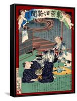 Ukiyo-E Newspaper: Lovesick of 87 Years Old Foster Mother at Noodle Shop-Yoshiiku Ochiai-Framed Stretched Canvas