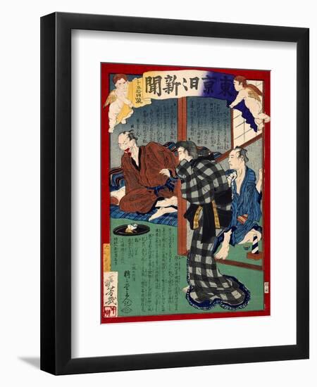 Ukiyo-E Newspaper: Onaka Poisoned Her Husband after Having an Affaire with His Employee-Yoshiiku Ochiai-Framed Premium Giclee Print