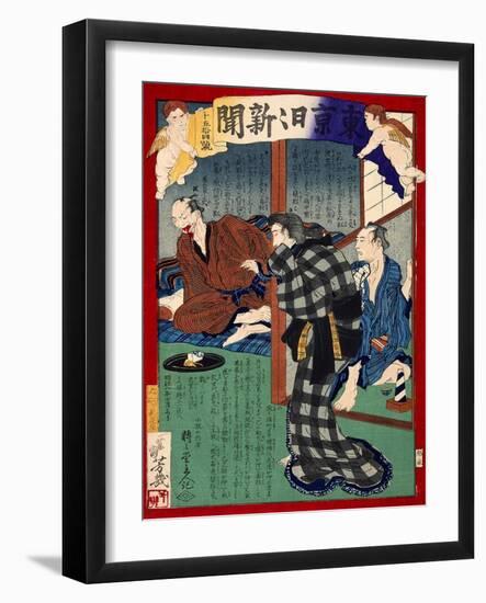 Ukiyo-E Newspaper: Onaka Poisoned Her Husband after Having an Affaire with His Employee-Yoshiiku Ochiai-Framed Giclee Print