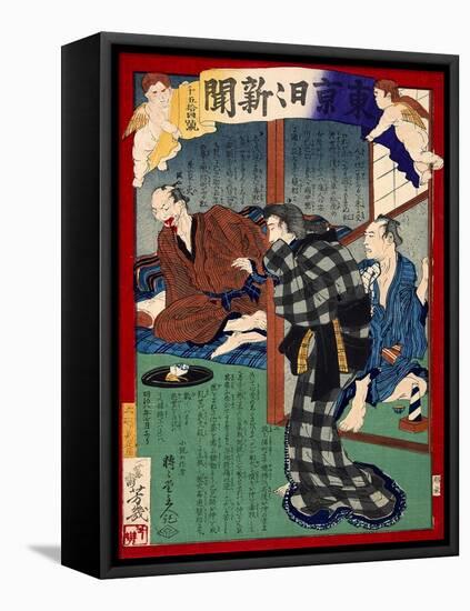 Ukiyo-E Newspaper: Onaka Poisoned Her Husband after Having an Affaire with His Employee-Yoshiiku Ochiai-Framed Stretched Canvas