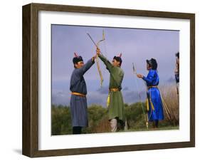 Ulan Bator, Family Competing in an Archery Competition at the National Day Celebrations, Mongolia-Paul Harris-Framed Photographic Print