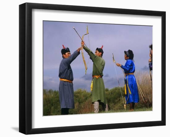 Ulan Bator, Family Competing in an Archery Competition at the National Day Celebrations, Mongolia-Paul Harris-Framed Photographic Print