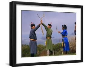 Ulan Bator, Family Competing in an Archery Competition at the National Day Celebrations, Mongolia-Paul Harris-Framed Photographic Print