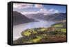 Ullswater from Gowbarrow Fell, Lake District National Park, Cumbria, England. Autumn-Adam Burton-Framed Stretched Canvas