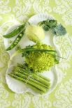 Assorted Green Vegetables on Porcelain Plate-Ulrike Koeb-Photographic Print