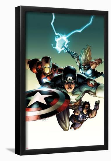 Ultimate Avengers vs. New Ultimates No.2 Cover: Captain America, Iron Man, Thor, and Hawkeye Flying-Leinil Francis Yu-Framed Poster