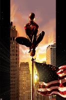 Ultimate Comics Spider-Man No.7 Cover: Spider-Man Sitting on Top of a Flag Pole in the City-Kaare Andrews-Lamina Framed Poster
