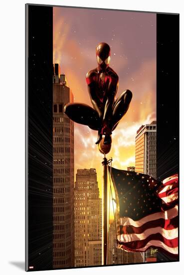 Ultimate Comics Spider-Man No.7 Cover: Spider-Man Sitting on Top of a Flag Pole in the City-Kaare Andrews-Mounted Poster