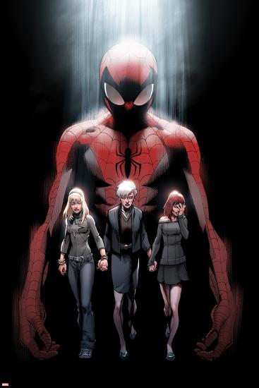 Ultimate Fallout No.1 Cover: Spider-Man, Gwen Stacy, May Parker, and Mary Jane Watson-Mark Bagley-Lamina Framed Poster