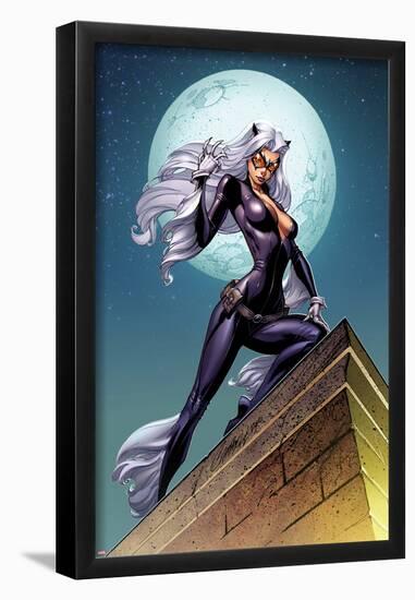 Ultimate Spider-Man No.152 Cover: Black Cat Standing on a Rooftop at Night-J. Scott Campbell-Framed Poster