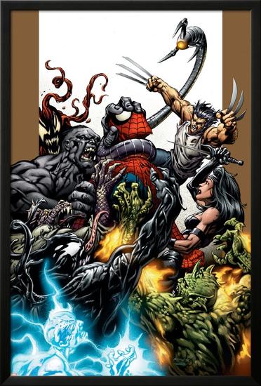 Ultimate Spider-Man No.71 Cover: Spider-Man, Wolverine, Green Goblin and Hulk-Mark Bagley-Lamina Framed Poster