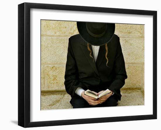 Ultra-Orthodox Jew Prays at the Western Wall in Jerusalem's Old City-null-Framed Photographic Print