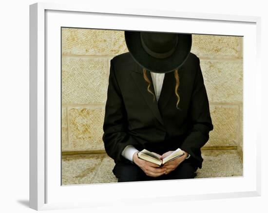 Ultra-Orthodox Jew Prays at the Western Wall in Jerusalem's Old City-null-Framed Photographic Print