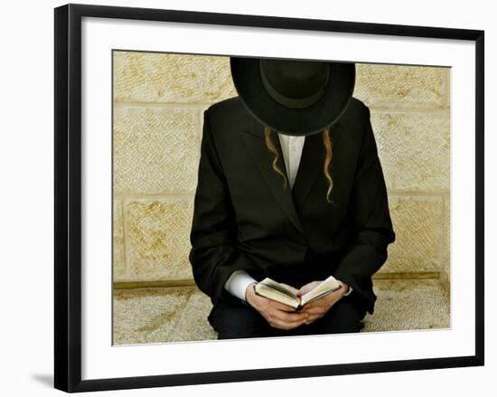 Ultra-Orthodox Jew Prays at the Western Wall in Jerusalem's Old City-null-Framed Photographic Print