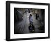 Ultra-Orthodox Jewish Children Cover their Faces as They Play in a Street in Jerusalem-null-Framed Photographic Print