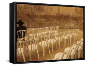 Ultra-Orthodox Jewish Man Sits During a Procession Bringing a Torah Scroll from the Western Wall-null-Framed Stretched Canvas