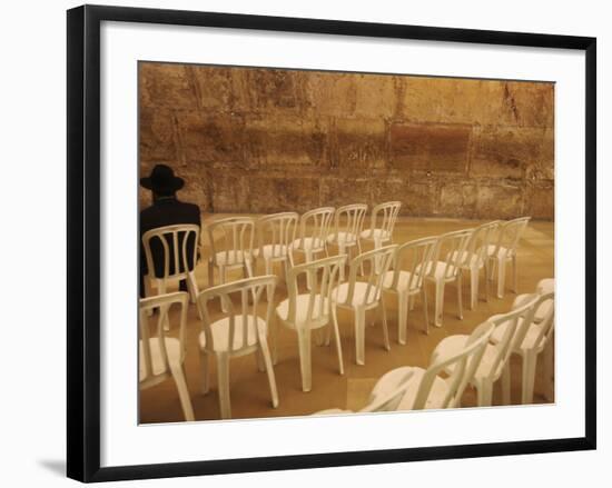 Ultra-Orthodox Jewish Man Sits During a Procession Bringing a Torah Scroll from the Western Wall-null-Framed Photographic Print