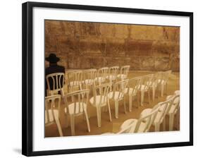 Ultra-Orthodox Jewish Man Sits During a Procession Bringing a Torah Scroll from the Western Wall-null-Framed Photographic Print