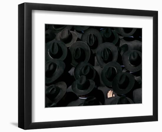 Ultra Orthodox Jewish Men Look on as They Watch the Burial of Prominent Jewish Rabbi Shlomo Wolbe-null-Framed Photographic Print