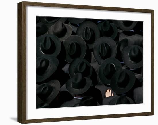 Ultra Orthodox Jewish Men Look on as They Watch the Burial of Prominent Jewish Rabbi Shlomo Wolbe-null-Framed Photographic Print