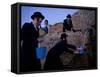 Ultra-Orthodox Jewish Men Stand Next to a Well as They Fill Canisters with Water in Jerusalem-null-Framed Stretched Canvas