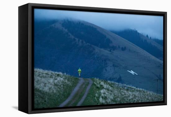 Ultra Runner Kristina Pattison, Predawn Run Along Waterworks Trail Outside Missoula, Montana-Ben Herndon-Framed Stretched Canvas